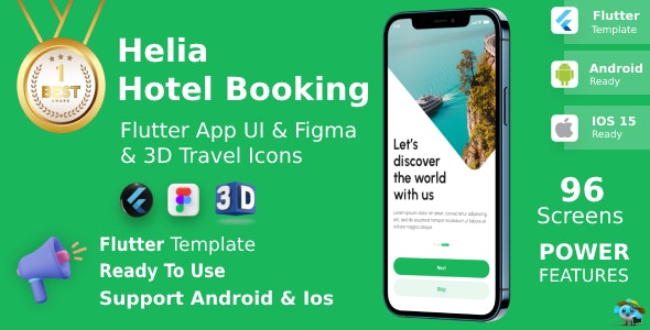 Helia Hotel Booking ANDROID + IOS + FIGMA + 3D Icons | UI Kit | Flutter - CodeCanyon Item for Sale